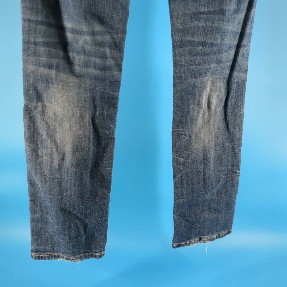 Miss Me Jeans Size 28 Straight Mid Rise Blue Embroidered Rhinestone JE8079ETL